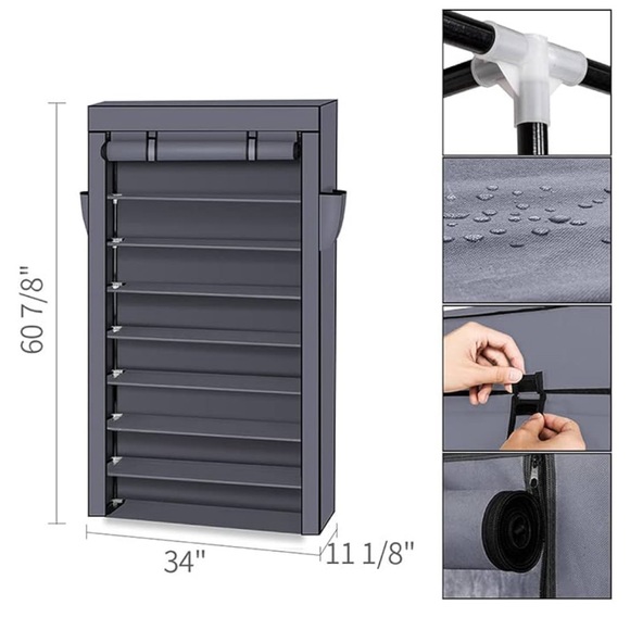 AOKLEY 10 Tiers Shoe Rack Free Standing w/Cover Large Capacity Shoe Cabinet. - Picture 2 of 6